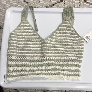 Hollister Green and White Striped Knit Top